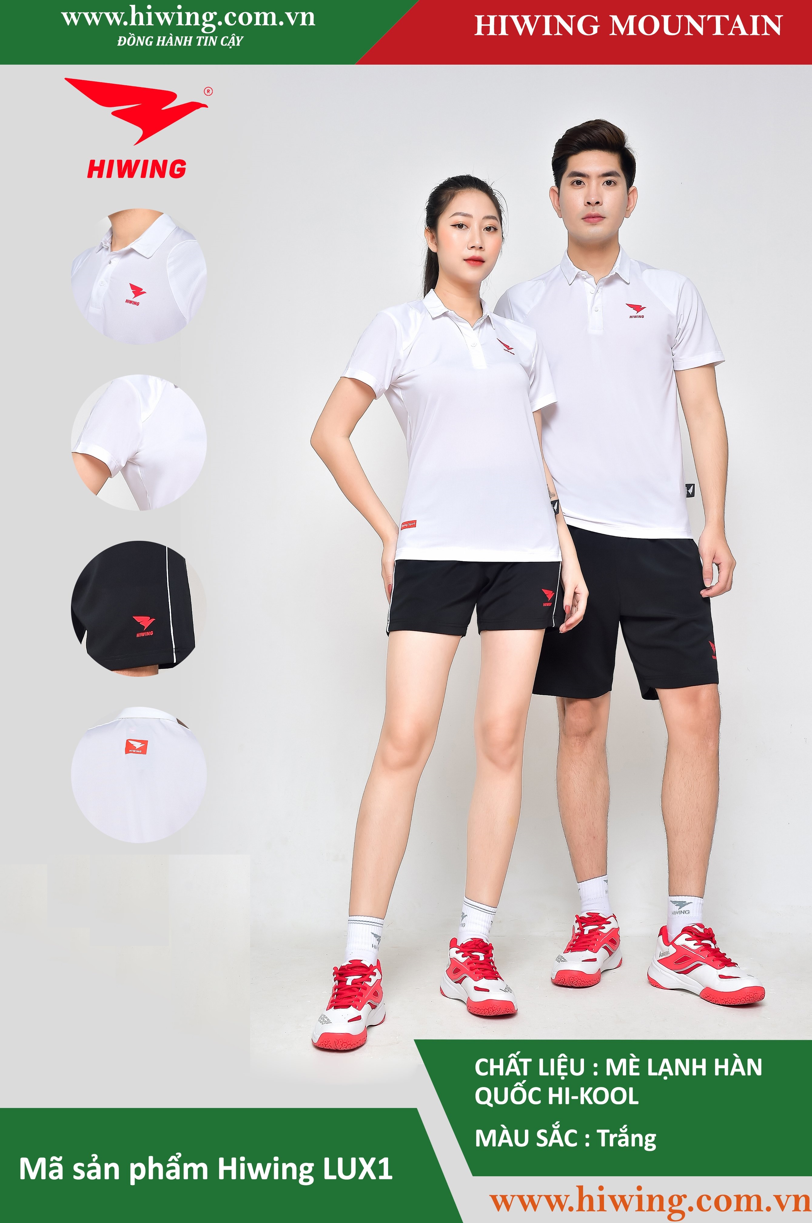 Áo tennis, áo cầu lông Hiwing Mountain Lux 1 màu trắng