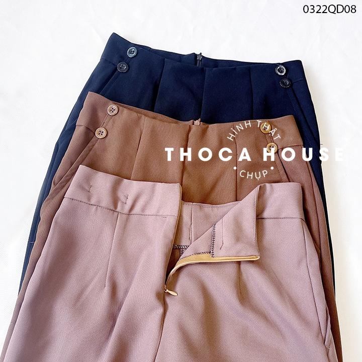 Quần baggy tây công sở trơn nút kiểu nâu, đen THOCA HOUSE thanh lịch, sang trọng tôn dáng