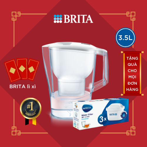 Combo Bình lọc nước BRITA Aluna XL White 3.5L kèm Hộp 3 lõi lọc BRITA Maxtra Plus - Hàng Chính Hãng