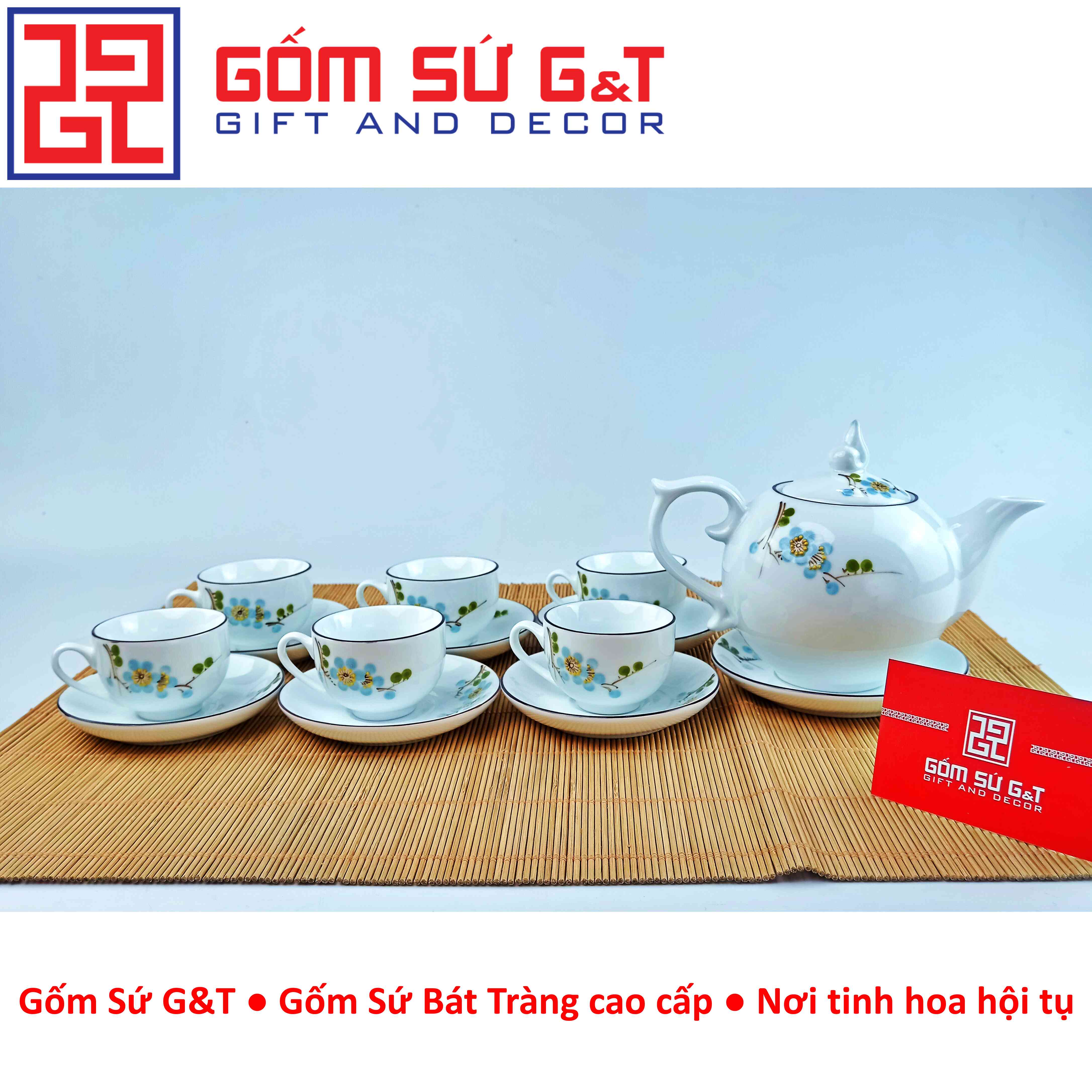 Bộ trà chóp lửa vẽ hoa đào xanh Gốm sứ G&amp;T
