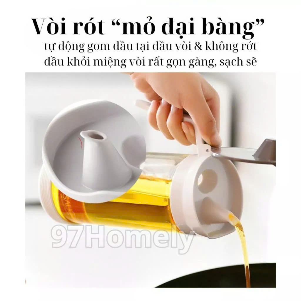 Bình Thủy Tinh Rót Dầu Ăn/Nước Mắm Có Vòi &amp; Phễu Tích Hợp – Dung Tích 500ml – Chai Đựng Gia Vị Thông Minh, Chịu Nhiệt, Có Vạch Chia- HÀNG CHÍNH HÃNG MINIIN