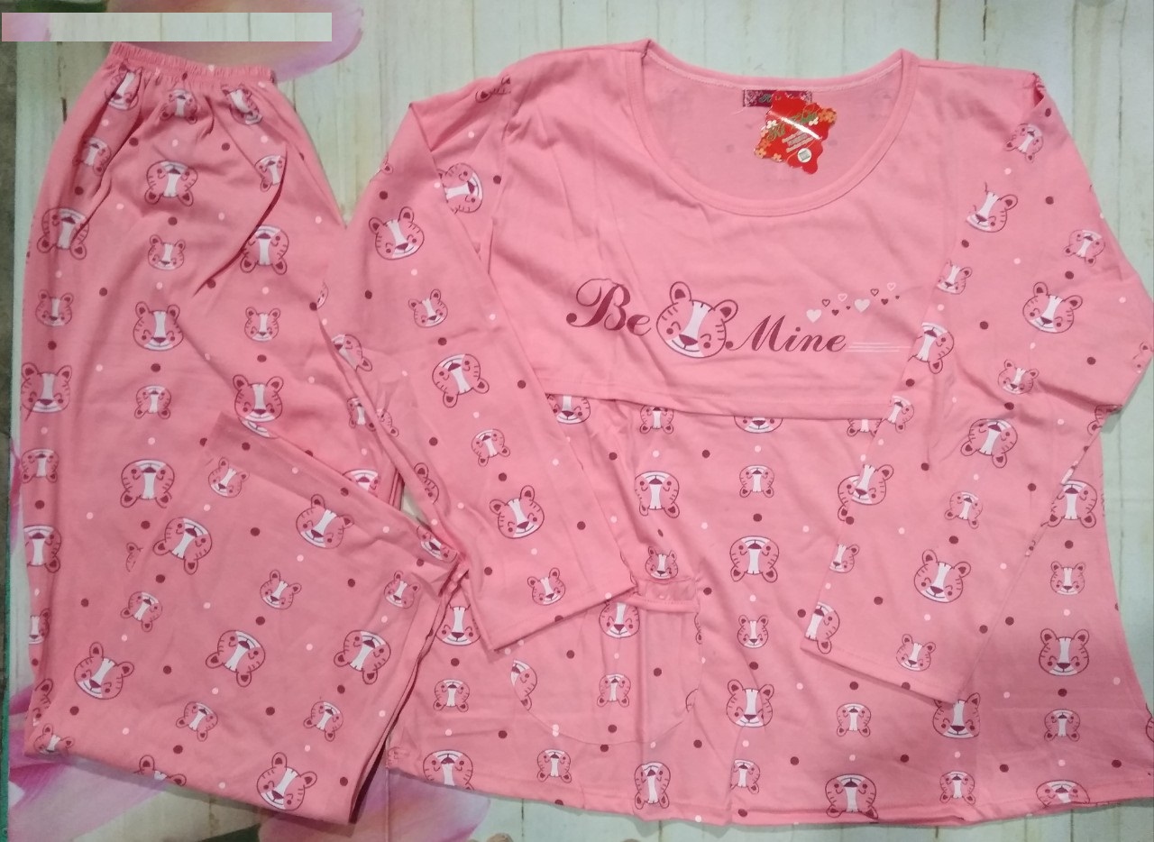 Đồ bộ sau sinh cotton dáng dài tay dài có form to đến 80kg-họa tiết ngẫu nhiên