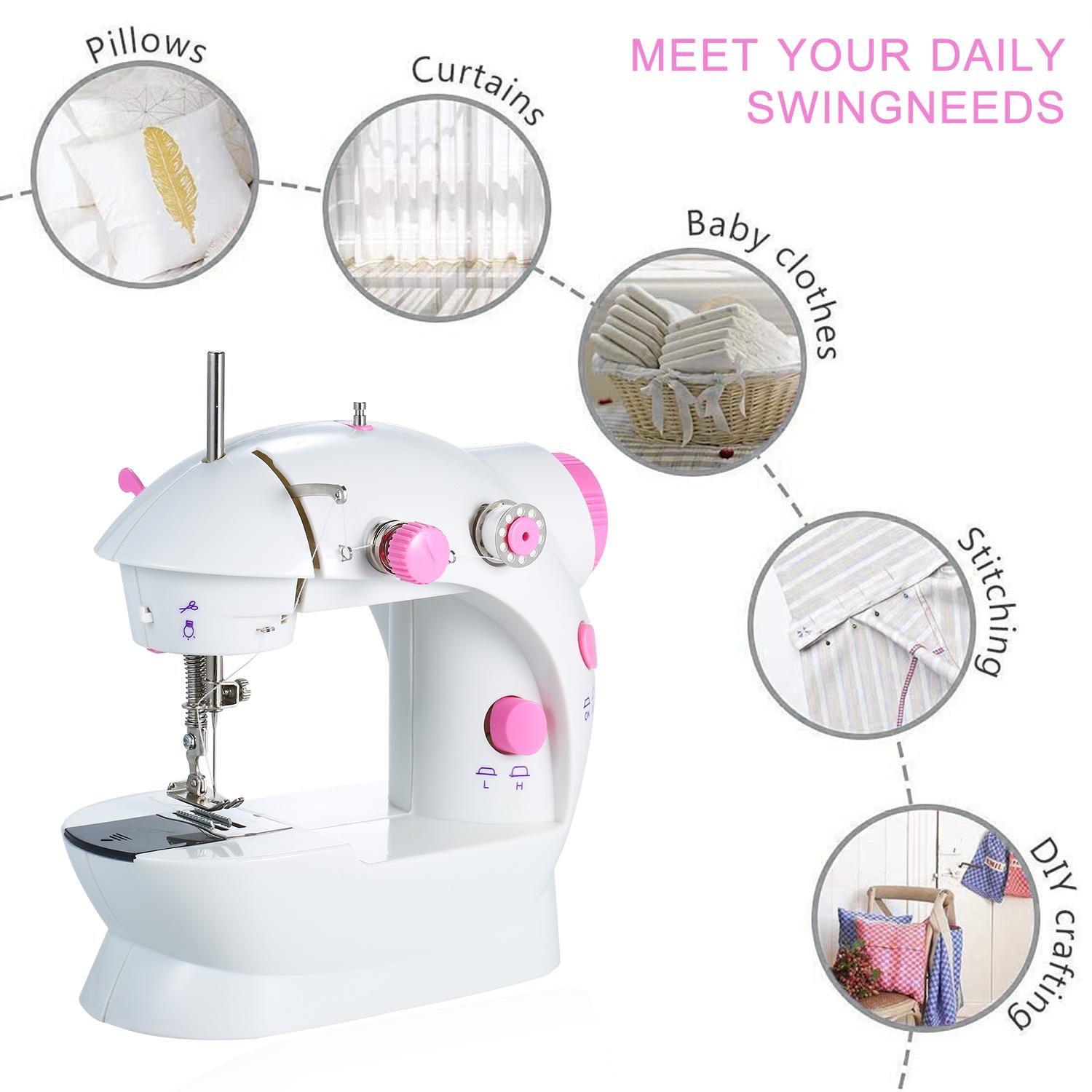 Máy may mini có thể điều chỉnh 2 tốc độ chỉ đôi có đèn LED và mấy cắt chỉ