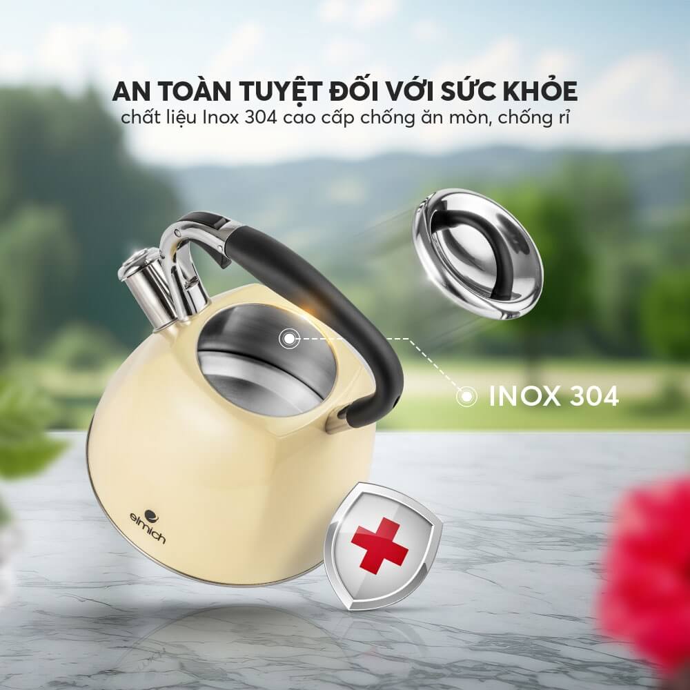 Ấm Đun Nước Elmich EL-8281 2.5L, Hàng Chính Hãng, Có Còi Báo, Inox 304, Dùng Được Mọi Bếp - JoyMall