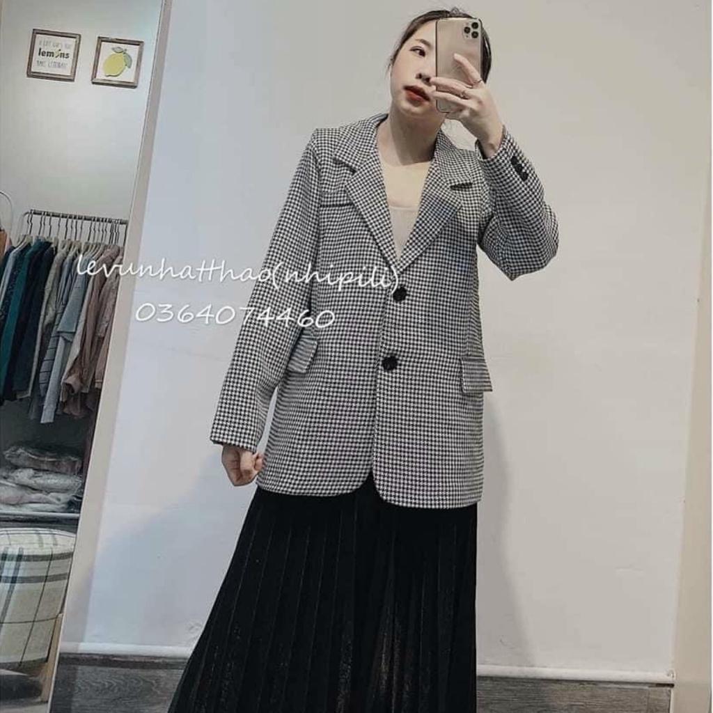 Áo Blazer nữ 2 lớp kiểu Hàn Quốc, Áo Vest nữ khoác ngoài kẻ nhỏ đẹp