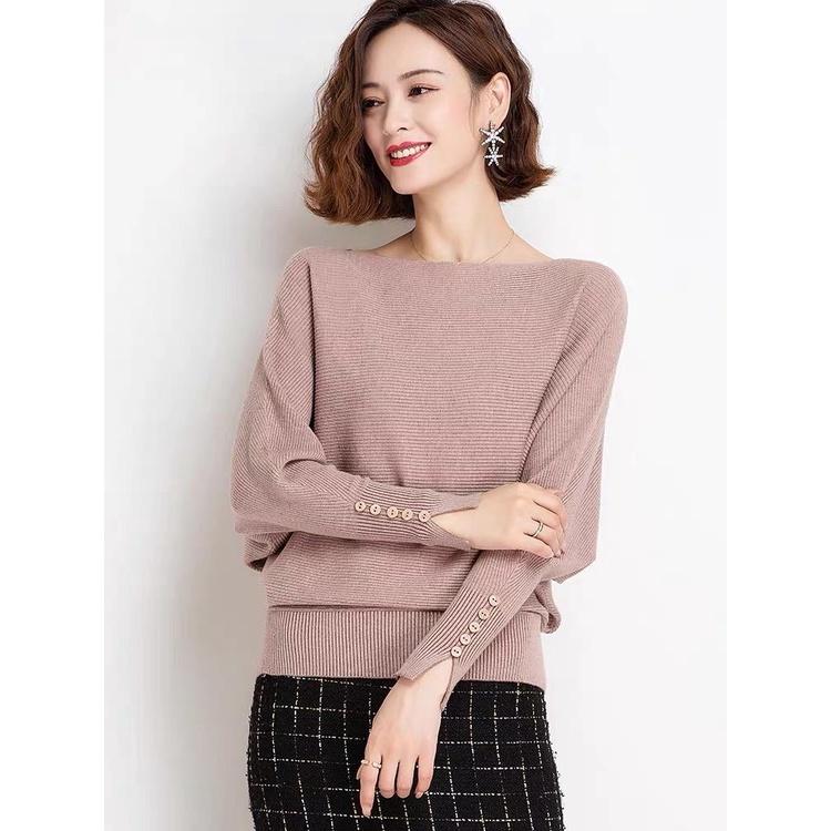 MS842 Áo len nữ cánh dơi tay khuy bo gấu thanh lịch