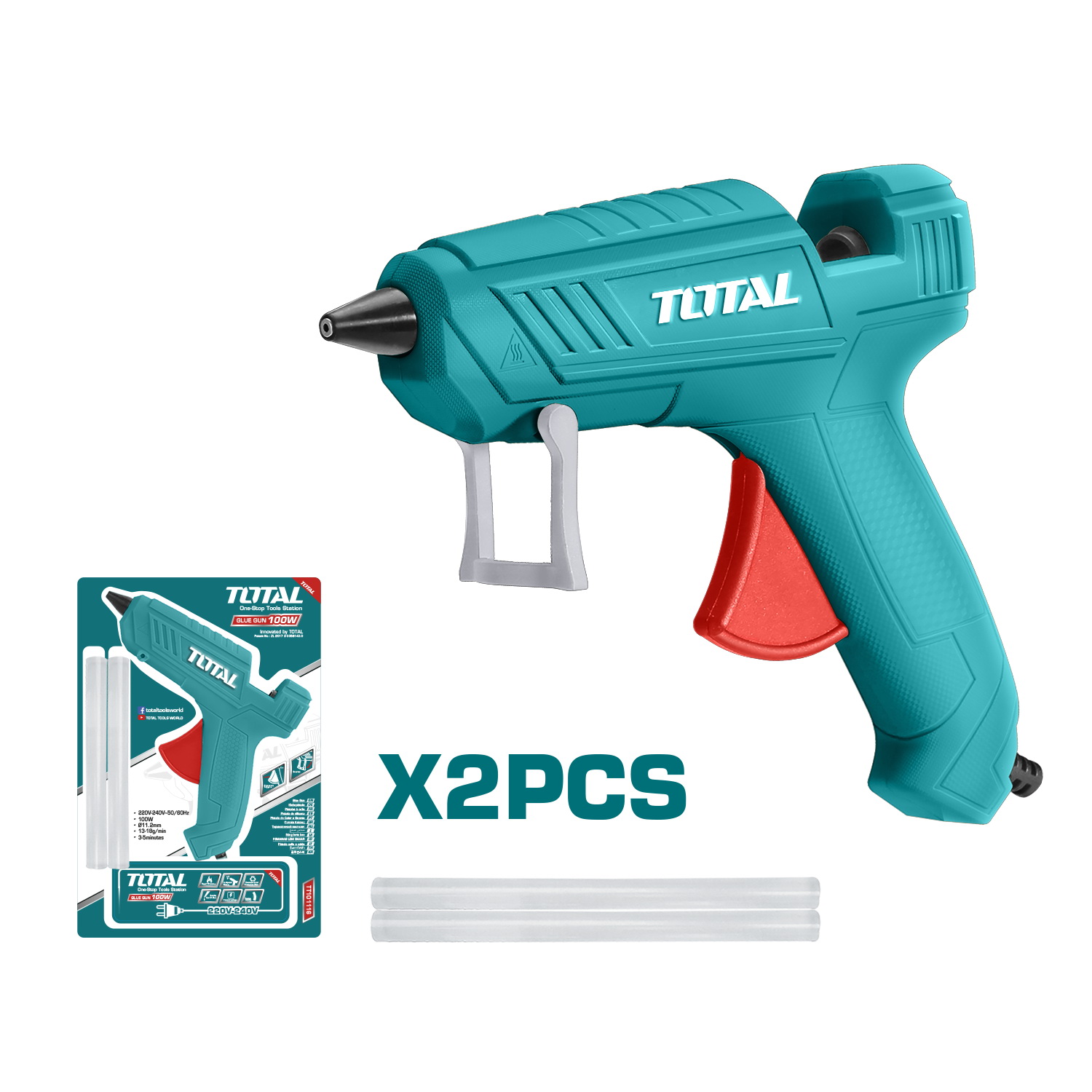 Súng bắn keo nến dùng điện tặng kèm 2 thanh keo 16W TOTAL TT001116 - Thiết bị bơm keo, loại nhỏ gọn, tay cầm chắc chắn, keo 7mm