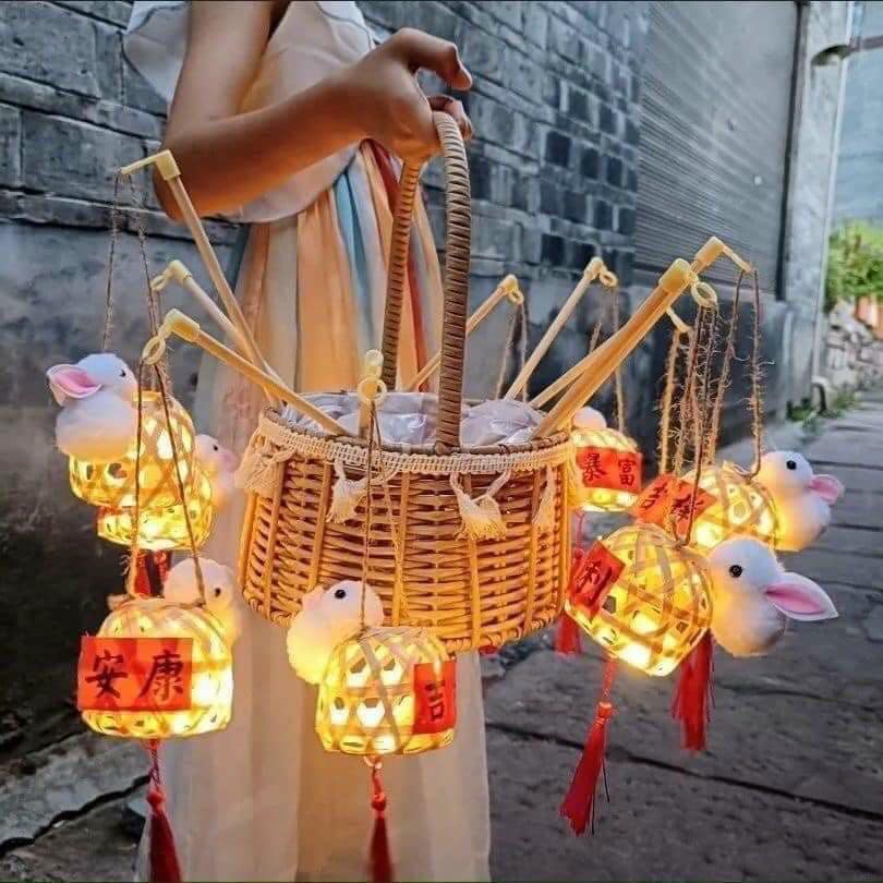 Đèn lồng tre thỏ mini tết trung thu 2023 kèm đèn LED - sẵn hàng