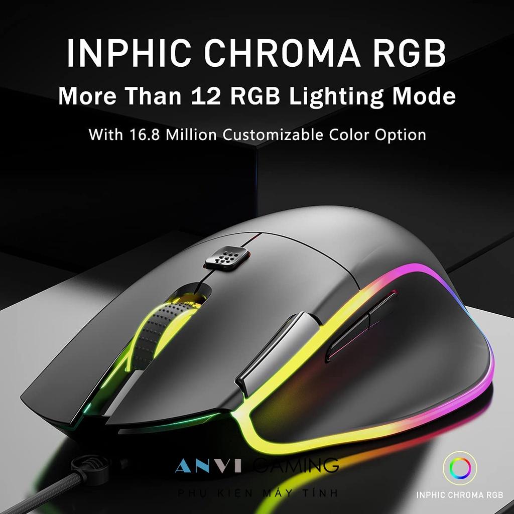 Chuột chơi game có dây INPHIC PW8 - 7 Nút Marcro - Đèn Nền LED RGB rực rỡ - 7200 DPI Hàng Nhập Khẩu