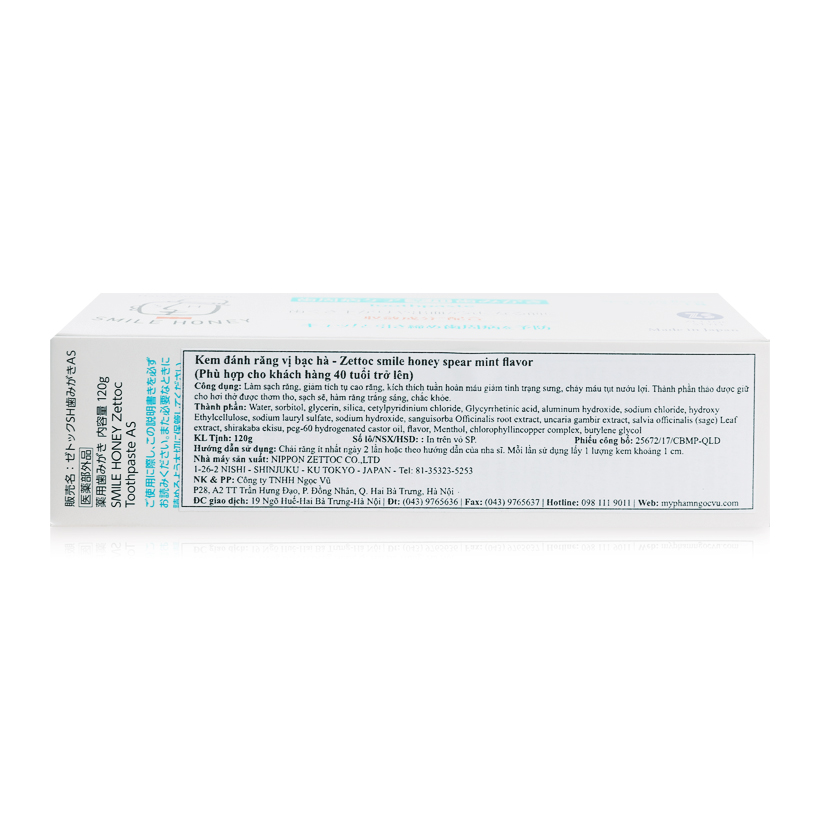 Kem đánh răng vị bạc hà Nippon Zettoc Smile Honey Spear Mint Flavor 120g