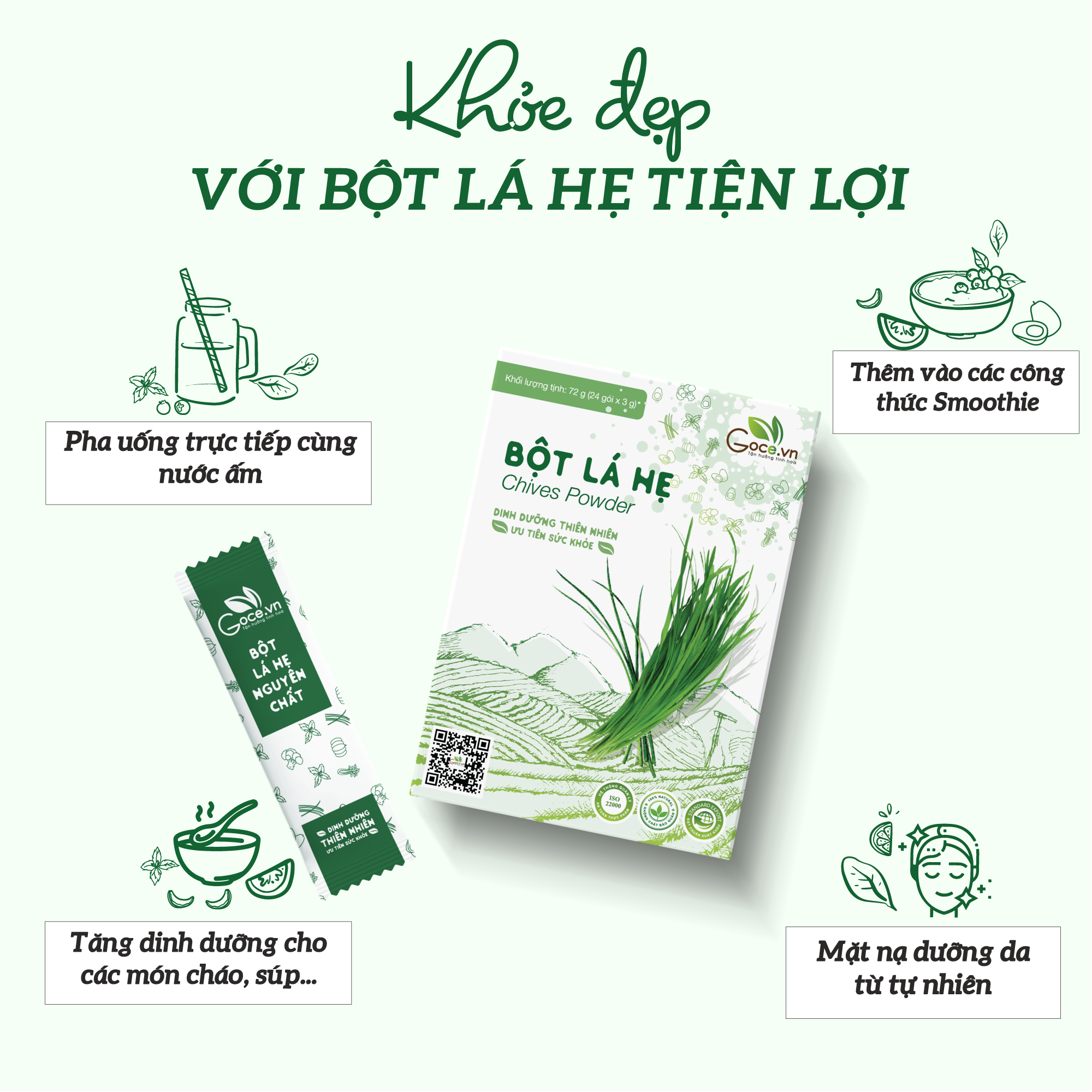 Bột lá hẹ nguyên chất Goce - 72g (24 gói x 3g)