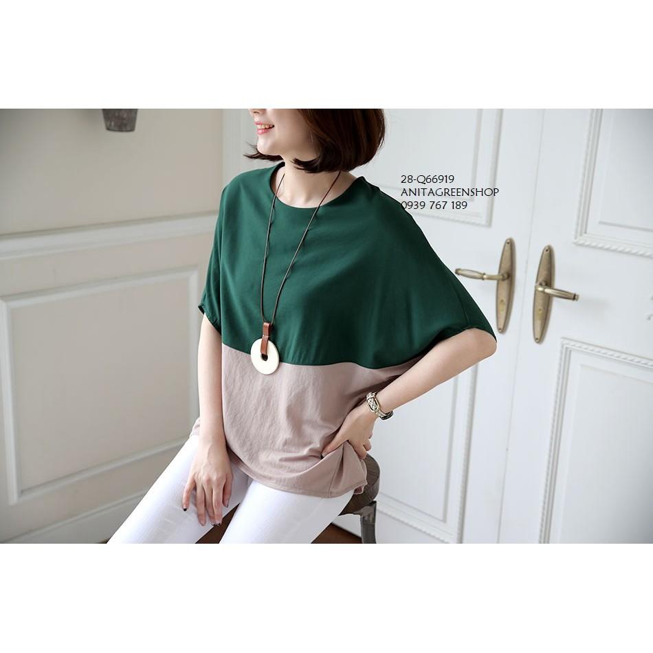 Q66919 ÁO KIỂU CÁNH DƠI PHỐI MÀU