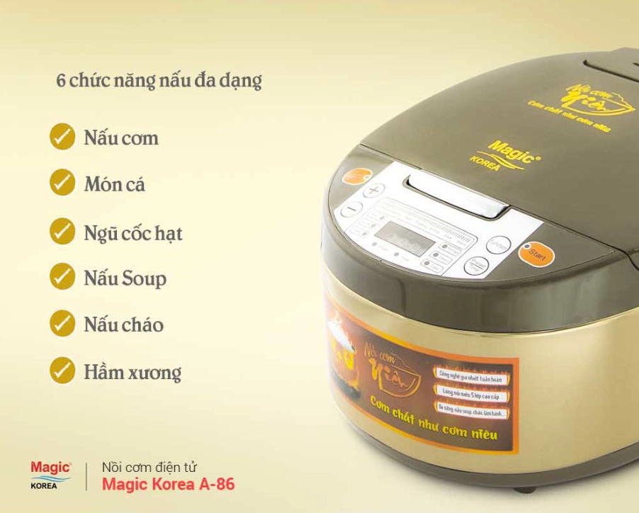 Nồi Cơm Điện Tử MAGIC KOREA A-86 Đa Năng Dung Tích 2L Công Suất 900W - Hàng Chính Hãng