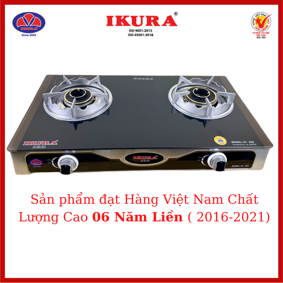 Bếp gas đôi mặt kính IKURA (model 222) - Hàng Chính Hãng