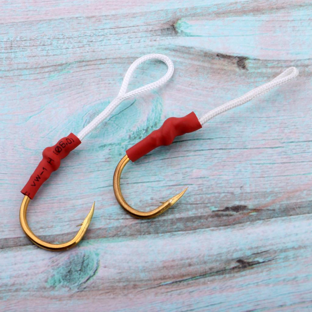 2 Pieces Stainless Steel Jig Jigging Fish Hook Assist Fishing Hook with White PE Line