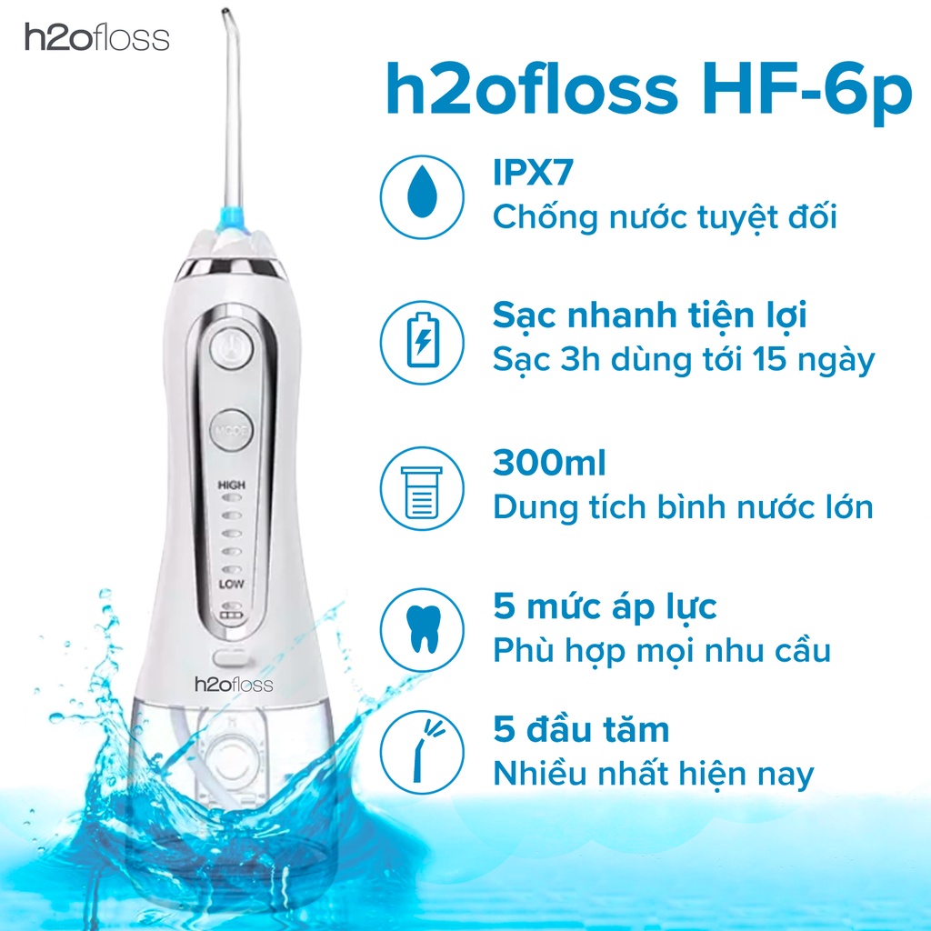 Máy Tăm Nước TEKKIN TI-HF2 Tặng Túi Vải + 7 Đầu Tăm Cải tiến công nghệ tia nước sạch X4 Lần - BH 12 tháng 1 đổi 1 - Hàng chính hãng / Hàng nhập khẩu