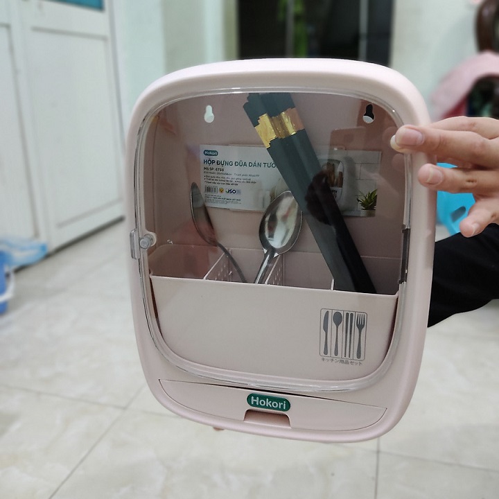 Hộp đựng đũa dán tường tiện lợi, bảo quản đũa, thìa tránh xa bụi bẩn
