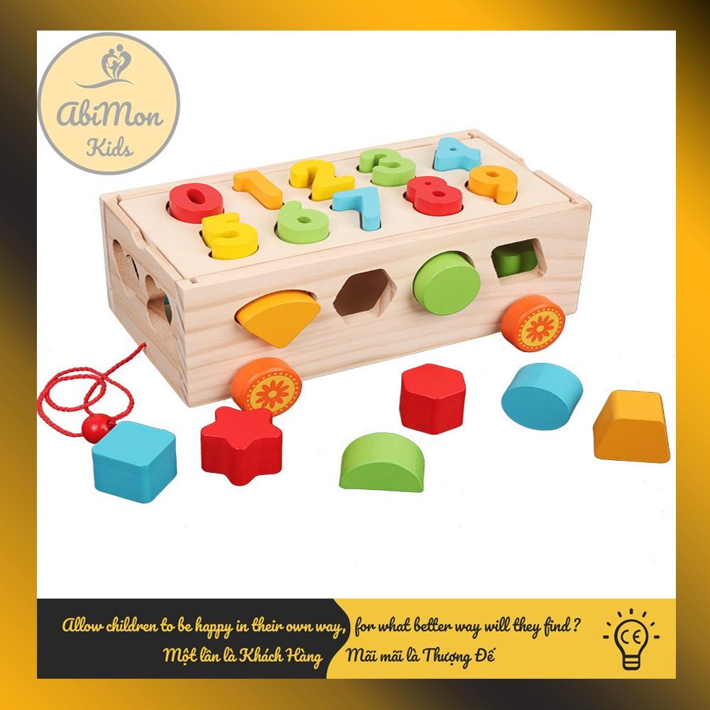 Xe Kéo Gỗ Thả Số Và Hình Khối Cho Bé ️ Montessori cao cấp (Đồ chơi Gỗ - Đồ chơi Giáo Dục - An toàn - Thông minh