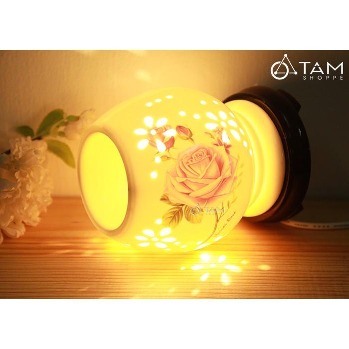 Đèn xông tinh dầu điện Mai cao in hoa hồng số 10
