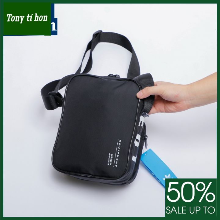 Tony tí hon - Túi đeo chéo EQT phụ liệu xịn chống thấm logo add in mặt trước phối lưới - màu đen