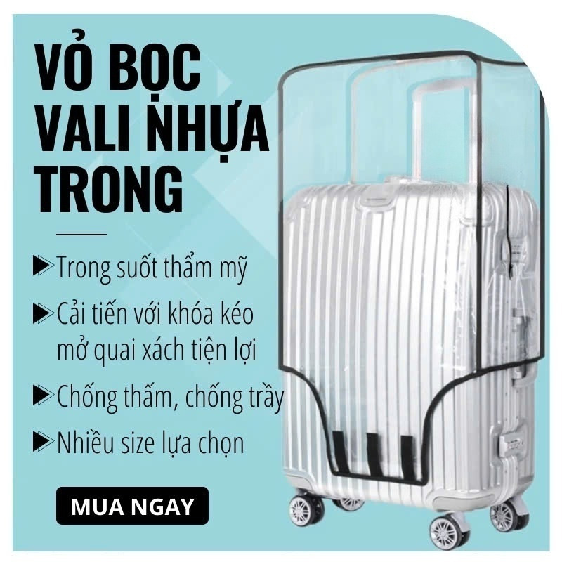 Túi Trùm Chống Xước Cho Vali Cao Cấp Áo bọc, bao bọc vali trong suốt chống trầy xước khi vận chuyển (Size 20ich).