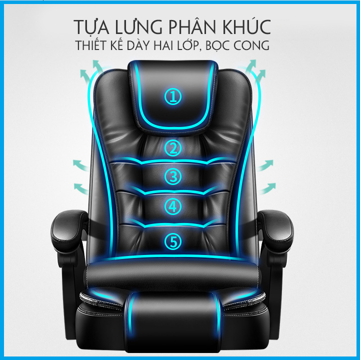 Ghế Văn Phòng. Ghế Công Sở. Ghế Xoay Văn Phòng Có Massage Lưng Đa Điểm. Chân Xoay 5 Cánh, Gác Chân. Tùy Chỉnh Độ Cao, Độ Ngả Linh Hoạt