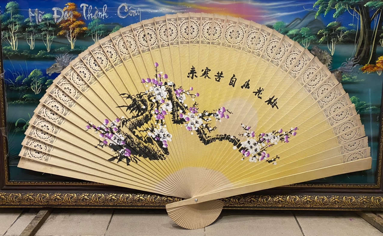 Tranh Quạt gỗ nghệ thuật Đào Hoa - Q06