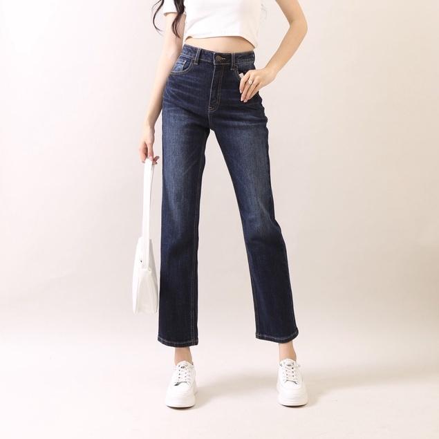 Quần Jean Nữ Ống Suông Đứng Cạp Cao gấu thường CT Jeans