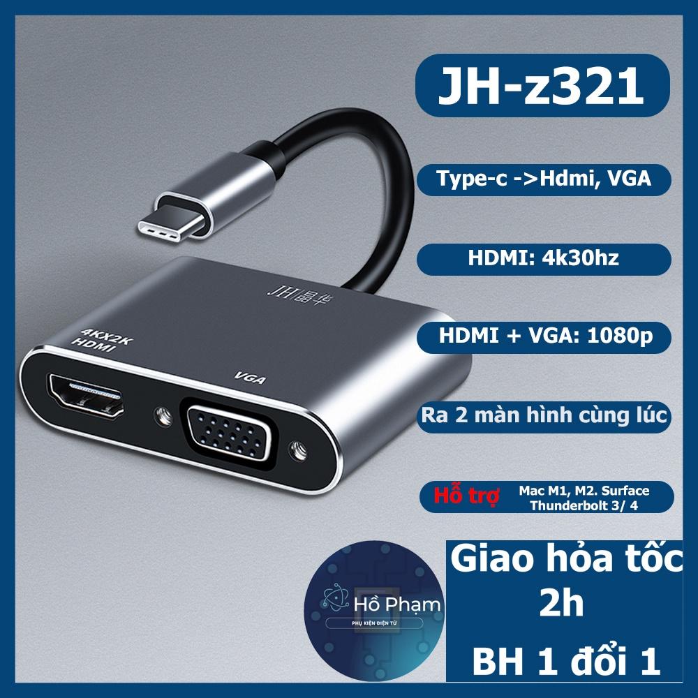 Hub Usb Type-c sang HDMI+VGA cho Táo, XPS, SS Dex hỗ trợ táo M1, M2 - JH Z321 - Hồ Phạm