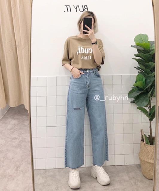 Quần jean ống rộng rách