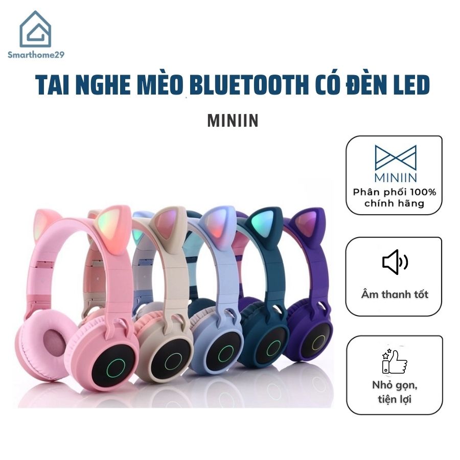 Tai Nghe Mèo Bluetooth Có Đèn LED Đáng Yêu, Tai Nghe Chụp Tai Không Dây Có Mic, Âm Bass Mạnh Mẽ - Hàng chính hãng MINIIN (Giao màu ngẫu nhiên)