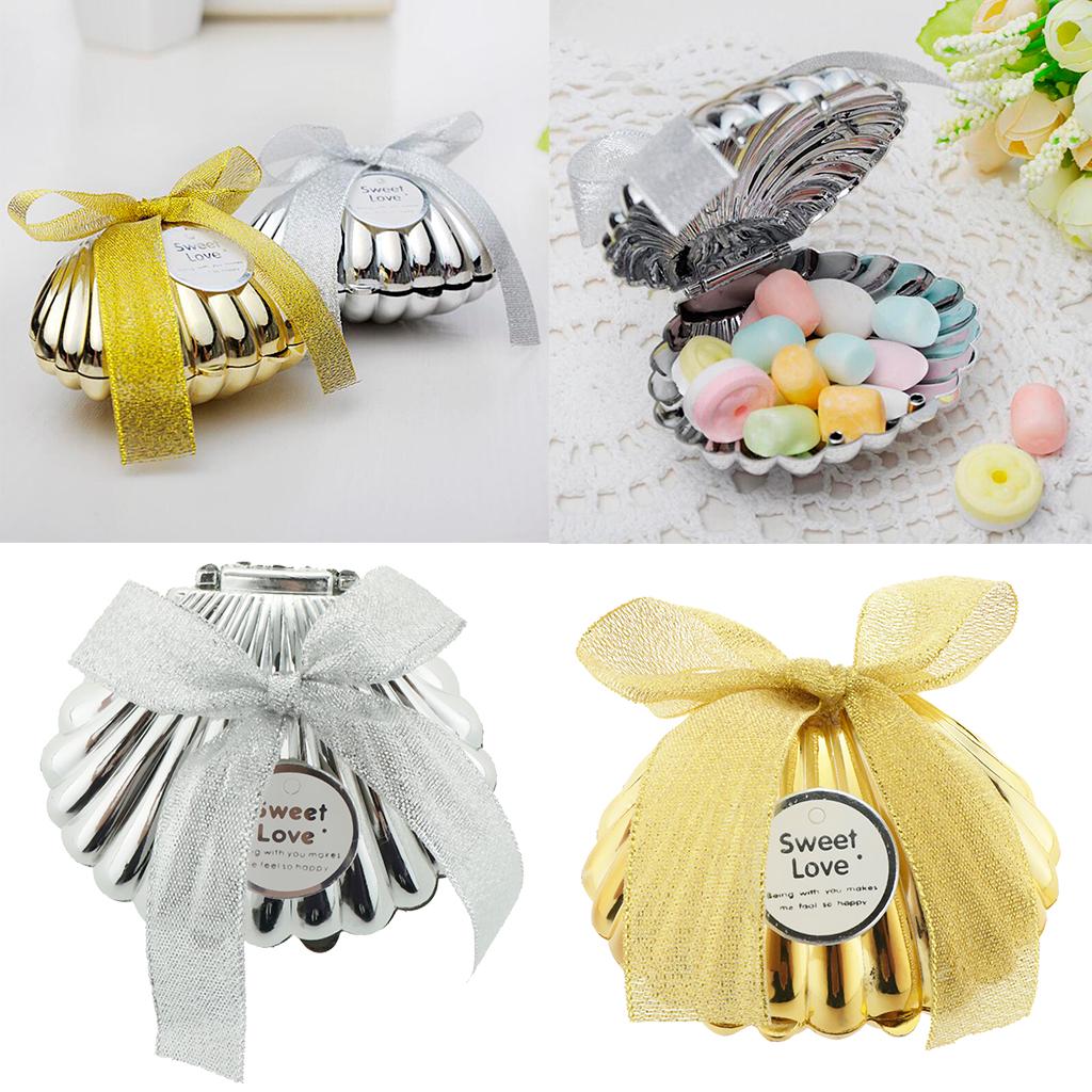 6 Pieces Plastic Shell Shape Candy Boxes Wedding Party Gift Favor Gold