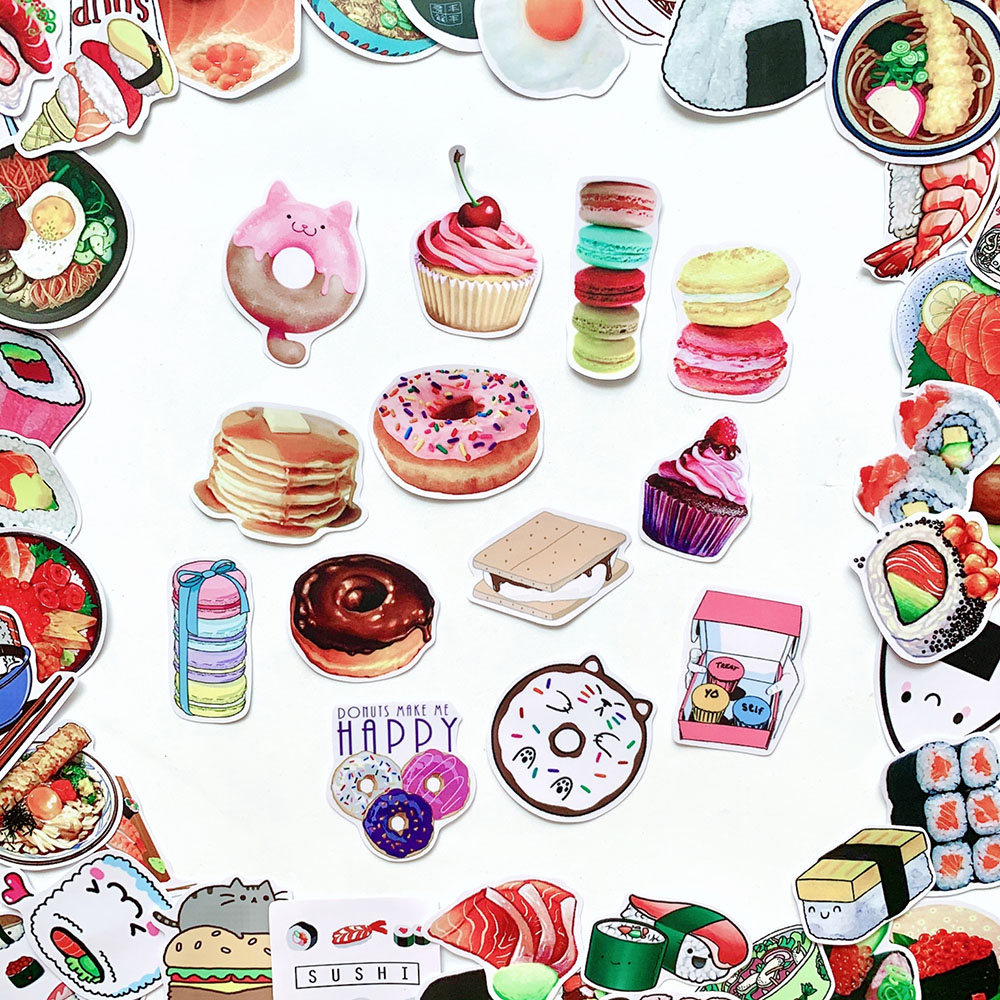 Bộ 50 Sticker Food Chủ Đề Món Ăn Uống (2020) Hình Dán Chống Nước Decal Chất Lượng Cao Trang Trí Va Li Du Lịch, Xe Đạp, Xe Máy, Laptop, Nón Bảo Hiểm, Máy Tính Học Sinh, Tủ Quần Áo, Nắp Lưng Điện Thoại