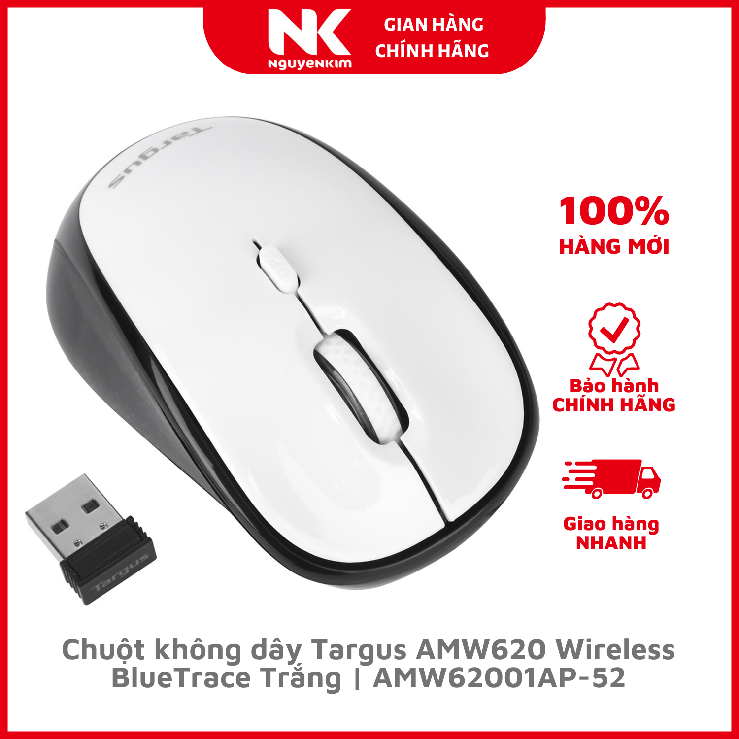 Chuột không dây Targus AMW620 Wireless BlueTrace Trắng (AMW62001AP-52) - Hàng chính hãng