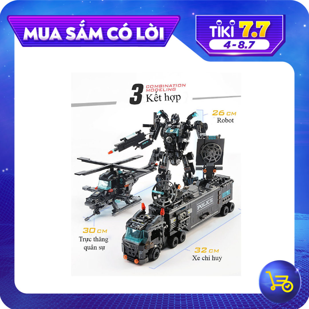 Bộ đồ chơi xếp hình cảnh sát KAVY NO.8807  với hơn 820 chi tiết với robot, máy bay, xe cảnh sát... kèm hộp đựng