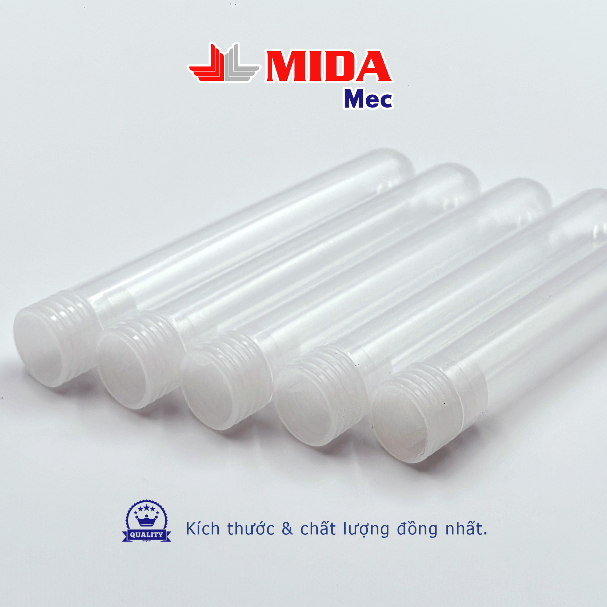 Ống nghiệm nhựa không nắp MidaMec 16x100 PP không nắp đóng gói 250