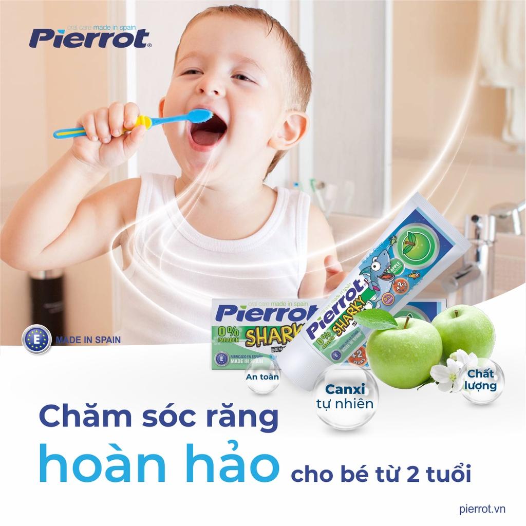 [Tặng 1 hộp tăm răng] Gel đánh răng trẻ em Pierrot Sharky Calci hữu cơ hương táo 75ML