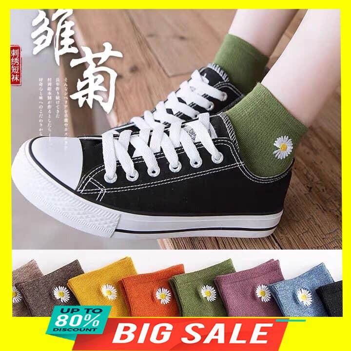 10 Đôi tất vớ nam nữ thấm hút mồ hôi, kháng khuẩn hình hoa cúc dễ thương