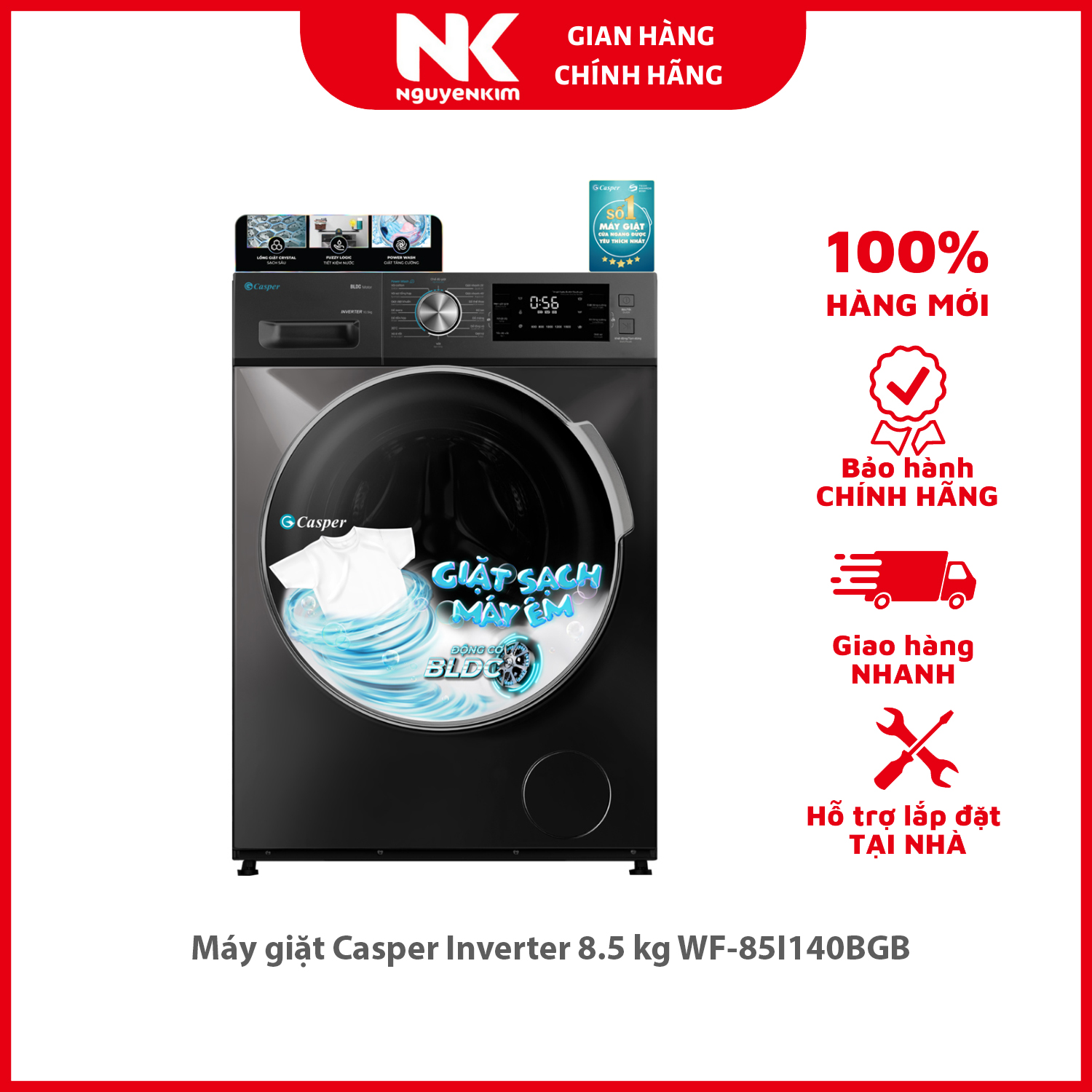 Máy giặt Casper Inverter 8.5 kg WF-85I140BGB - Hàng chính hãng [Giao hàng toàn quốc]