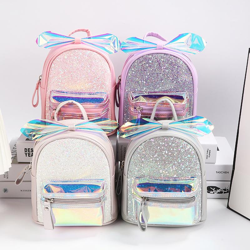 Trẻ Em Học Túi Mẫu Giáo Bé Tập Đi Bé Gái Ba Lô Thời Trang Da Pu Nơ Laser Túi Trẻ Em Học Ba Lô Đeo Vai