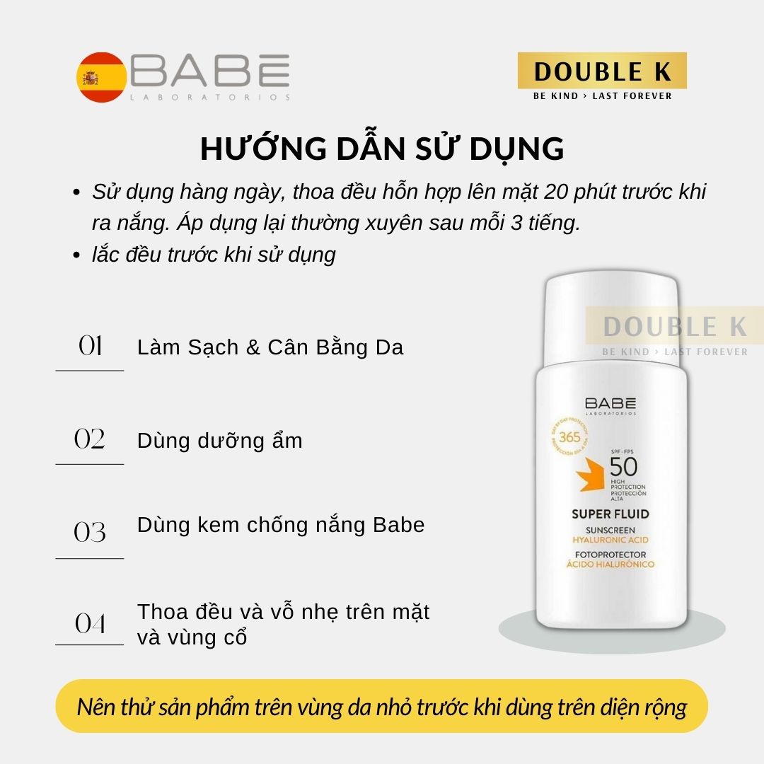 Kem Chống Nắng Dưỡng Ẩm BABE Super Fluid Sunscreen SPF 50 - Double K