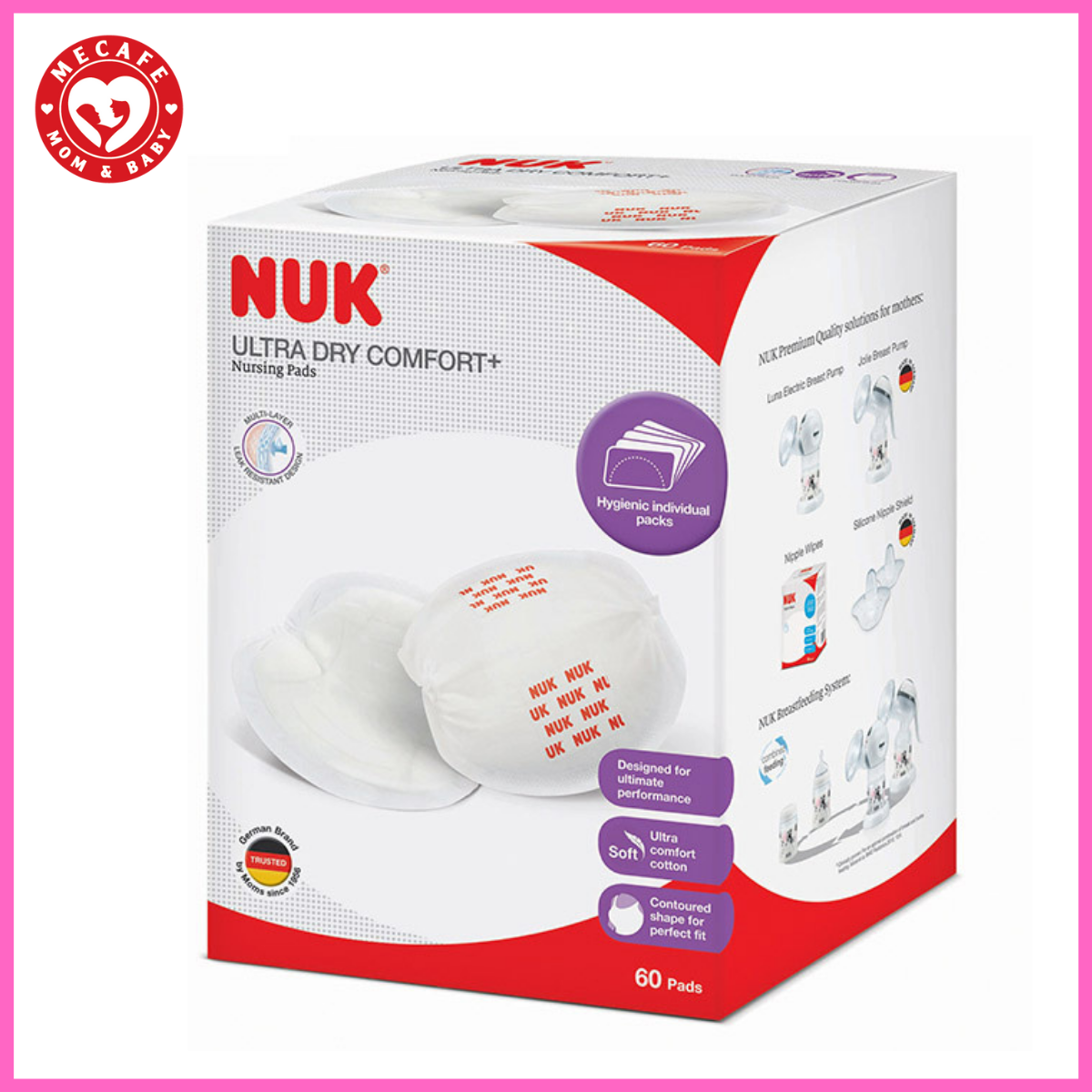 Hộp 60 lót thấm sữa cotton cao cấp NUK cho cảm giác khô thoáng thoải mái + tặng túi thun buộc tóc