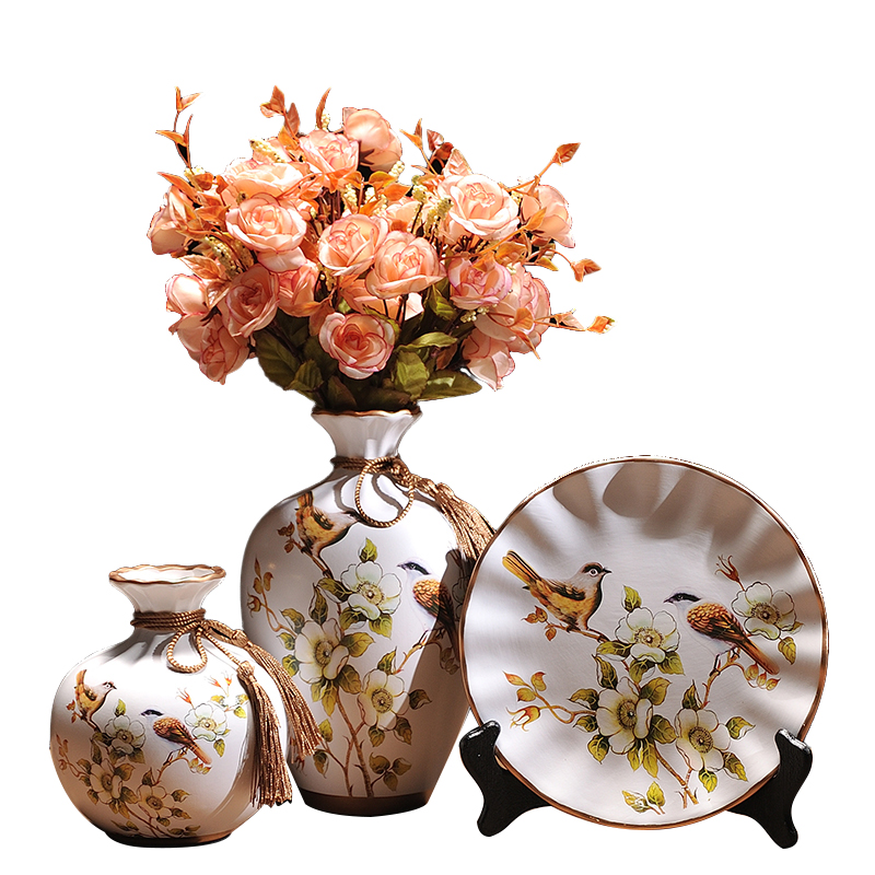 Bộ 3 món đĩa bình sứ decor trang trí nhà cửa kiểu dáng sang trọng