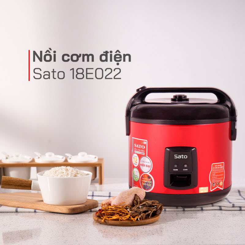 Nồi Cơm Điện SATO 18E022 1.8L - Công nghệ ủ ấm đa chiều giúp cơm ngon hơn và giữ ấm được lâu hơn - Miễn phí vận chuyển toàn quốc - Hàng chính hãng