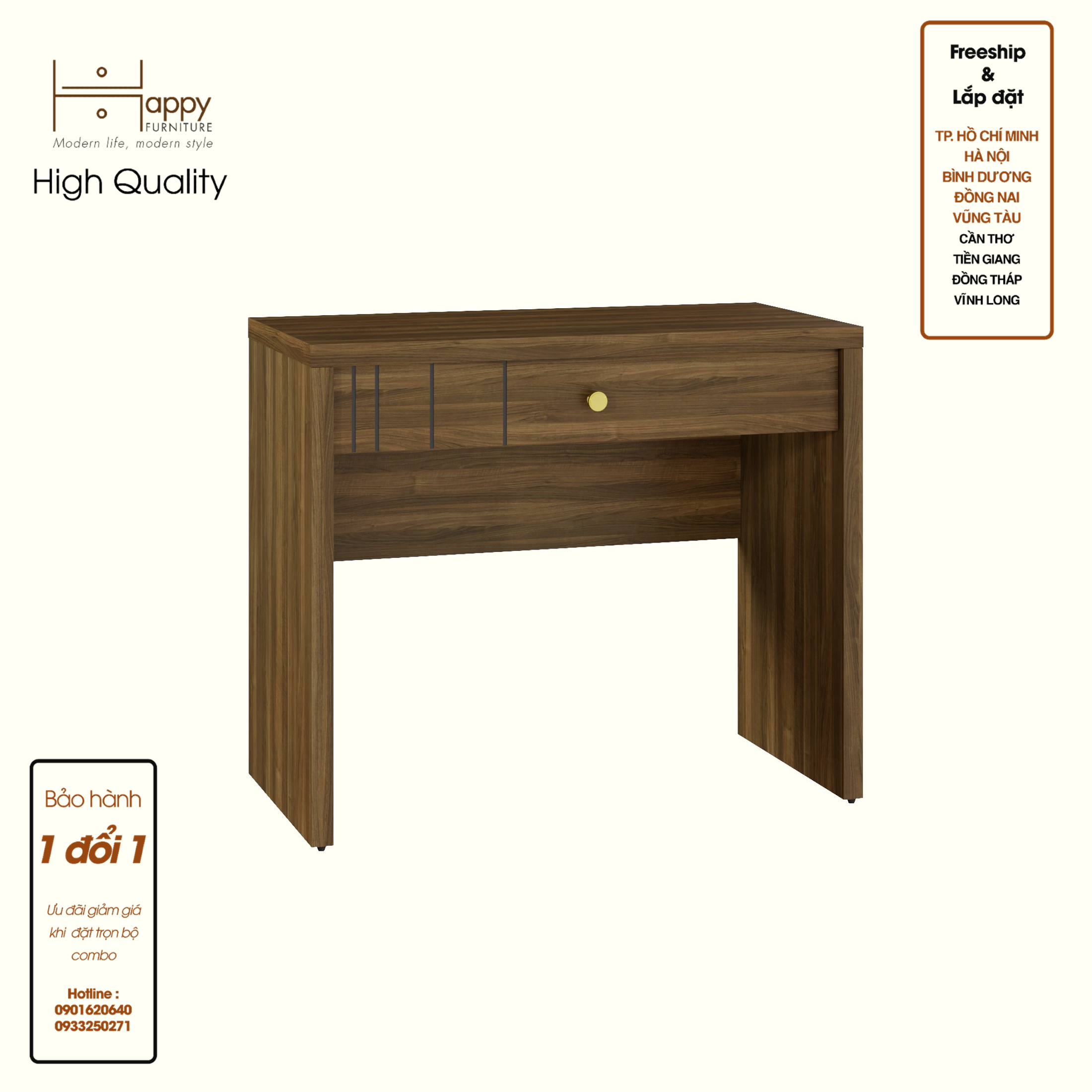 [Happy Home Furniture] JOVIE, Bàn trang điểm 1 ngăn kéo, 90cm x 45cm x 75cm ( DxRxC), BAN_082