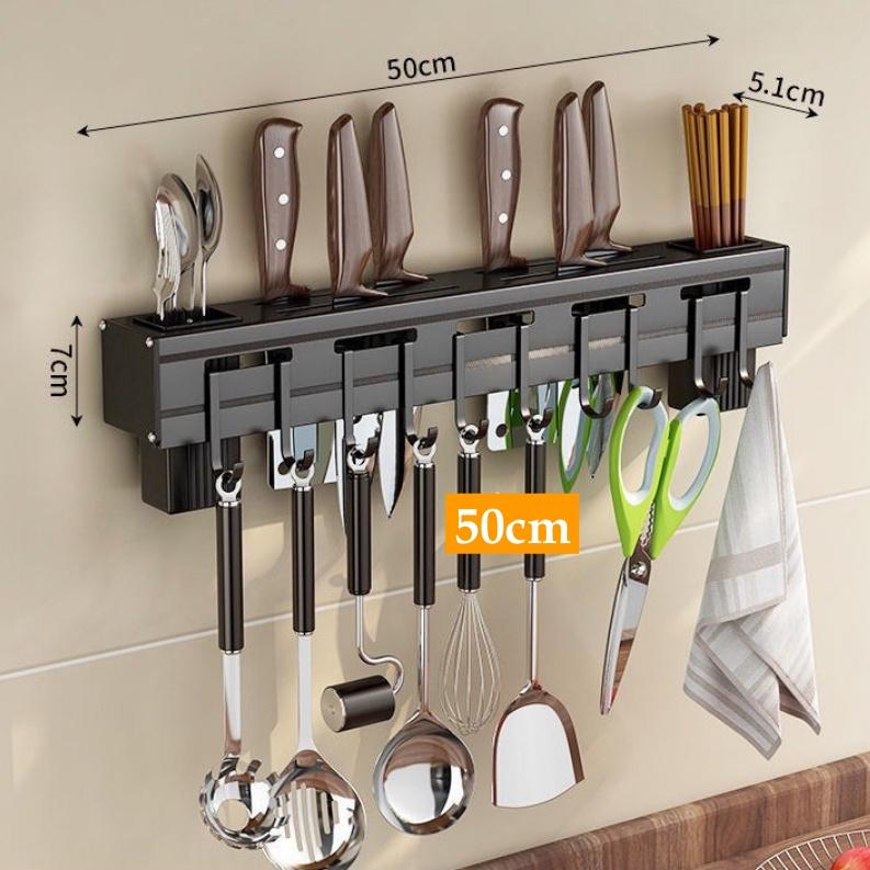 Giá Treo Đồ Nhà Bếp, Giá Cài Dao Inox Gắn Tường, Có Móc Cài Dao Muỗng Không Gỉ Đa Năng