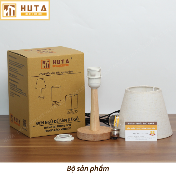 Đèn Ngủ Gỗ HUTA Light For Life G2 Chao Nón Vintage Dễ Thương, Decor Trang Trí Phòng Ngủ, Điều Chỉnh Độ Sáng, Bóng Led Sáng Vàng Tiết Kiệm Điện