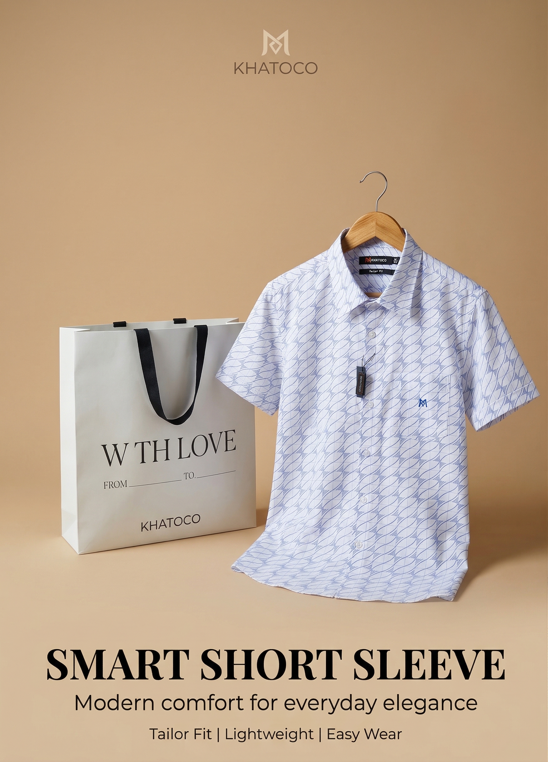 Áo sơ mi tay ngắn Khatoco Sale 20% 375k(Giá tem 468k)(S,M)