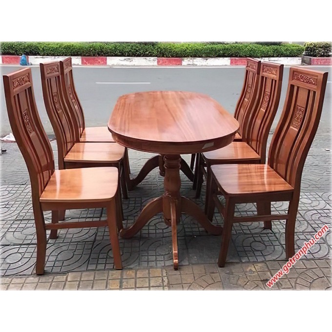 Bộ bàn ăn hình bầu dục 6 ghế màu cánh dán