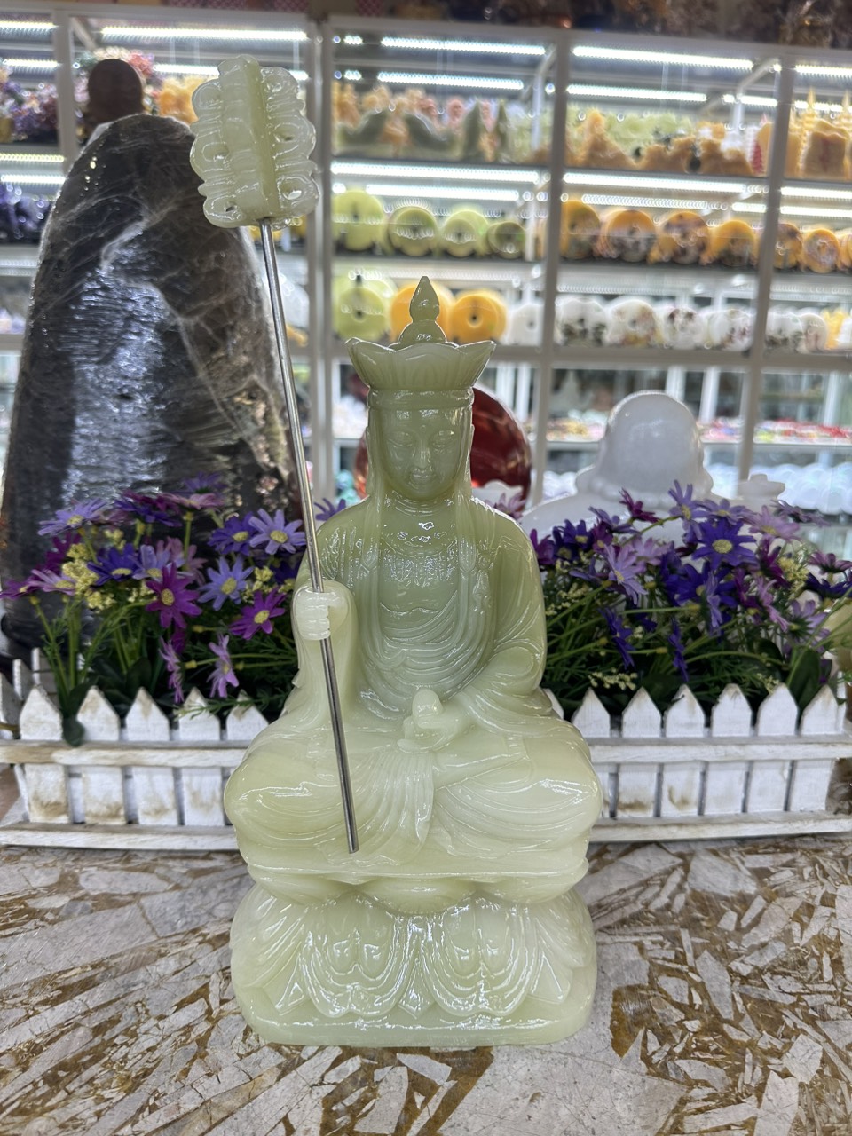 Tượng địa tạng vương bồ tát ngồi đài sen đá ngọc Onyx - Cao 30cm
